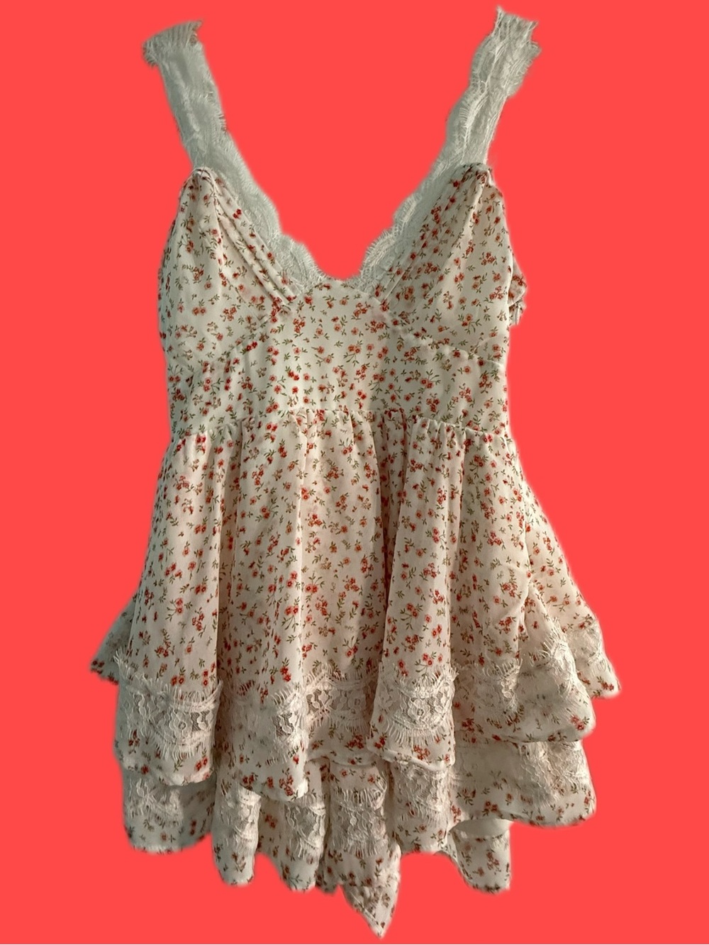 Altar'd State Cream Floral Lace-Trim Tiered Romper
